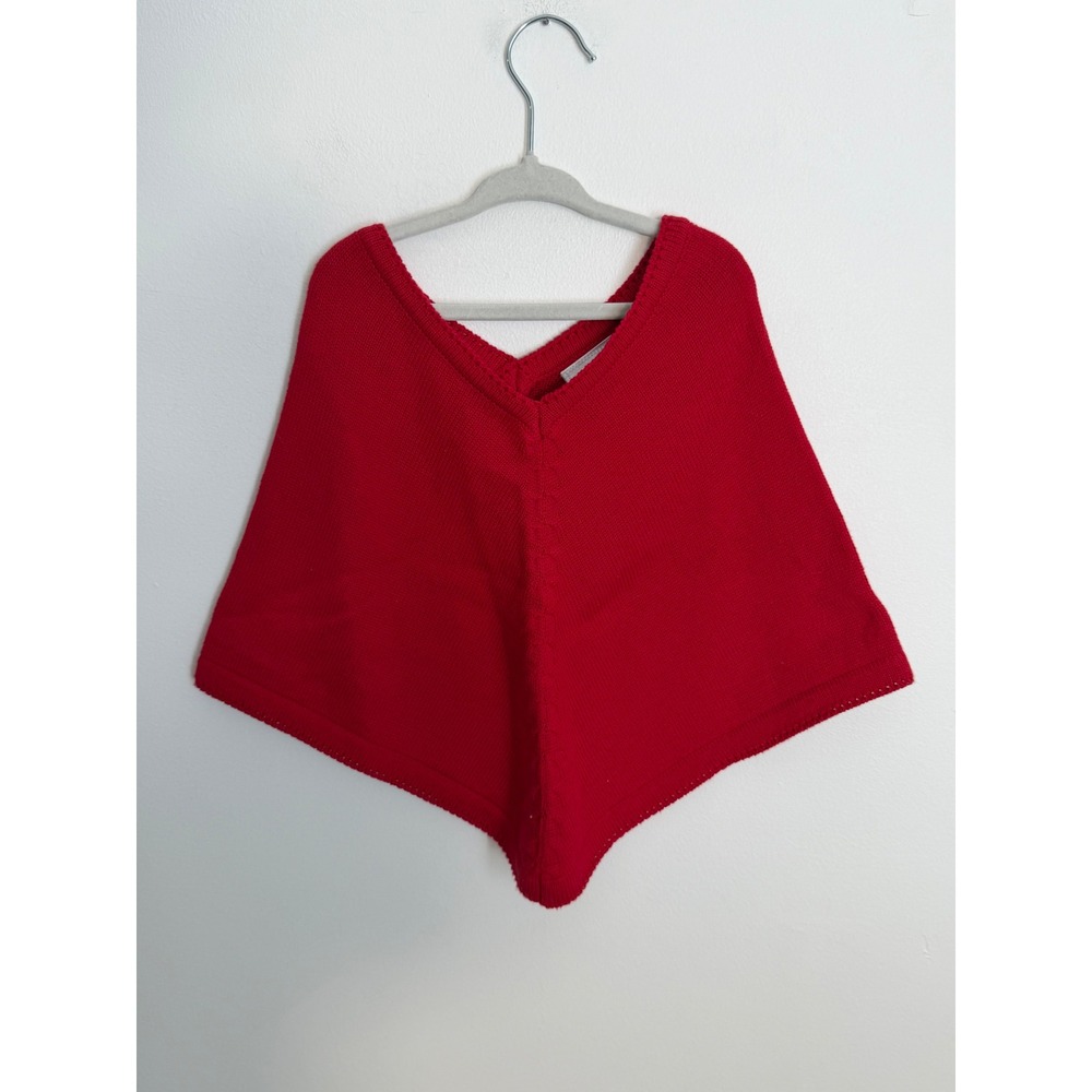 Little English Girls Red Cotton Cable Knit Poncho Sweater Size Medium M